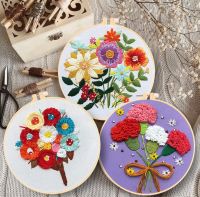 Gorgeous Flowers Embroidery Kit DIY Needlework Houseplant Needlecraft for Beginner Cross Stitch Artcraft(With Hoop)