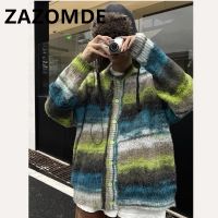 【YD】 ZAZOMDE Colorful Cardigan Sweater Knitted Coat Fashion Contrast Color Couple