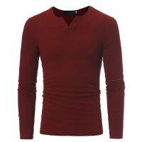 Speed sell tong Europe and the States knitting thin men long sleeve v-neck t-shirts amazon