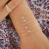 New 6 PcsSet Punk WomenButterfly Eye Star Moon Leaves Crystal Gem Shiny Gold Multilayer Chain Bracelet Set Party Jewelry Gifts