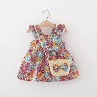 Summer newborn baby girl clothes floral vest dress + bow bag for infant baby girls clothing 1st birthday princess dresses dress