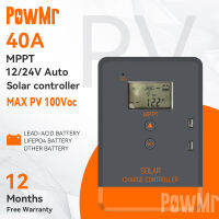 PowMr Mppt 20A 30A 40A อุปกรณ์ควบคุมพลังงานแสงอาทิตย์ 12V 24V อินพุต PV Max 100Voc หน้าจอ Lcd Backlit 2 พอร์ต Usb รับประกัน1ปี