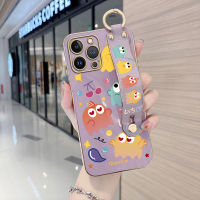 Volans เคสสำหรับ Apple iPhone 15 Plus 15 Pro Max พร้อมสายรัดข้อมือขอบสี่เหลี่ยมนิ่มลายการ์ตูนมอนสเตอร์น้อยน่ารักชุบเคสโทรศัพท์เคสโทรศัพท์นิ่มสุดหรูชุบ