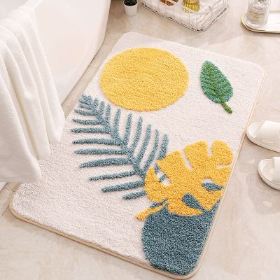 【CC】ↂ❅  Inyahome Leaves Rugs Non-Slip Soft Microfiber Extra Absorbent Machine Washable Shower Floor Rug