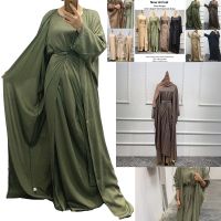 Abaya ชุด3ชิ้นผู้หญิงสวมชุดมุสลิมธรรมดา Abaya ชุดมุสลิมแฟชั่น Baju ดูไบ Jubah Suit Abaya