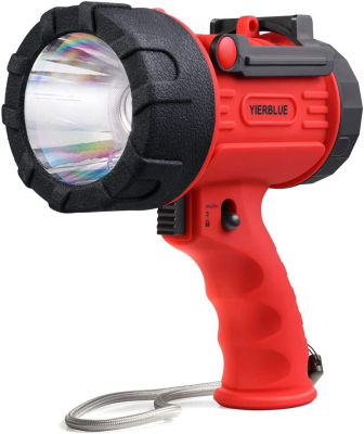 YIERBLUE Rechargeable Spotlight with 2000 Lumen LED, IP67 Waterproof Handheld Flashlight Searchlight with Detachable Red Light Filter, 10000mAh Long Running