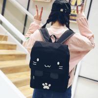 fashion Cute Cat Embroidery Canvas Student bag Cartoons Women Backpack Leisure School bag