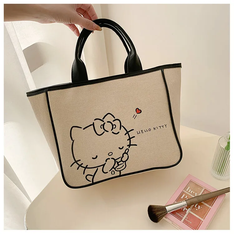 Kitty Hello Kitty Authentic Canvas Reticule Women's Bag Work Commuter Lunch  Bag Large Capacity Lunch Box Bag