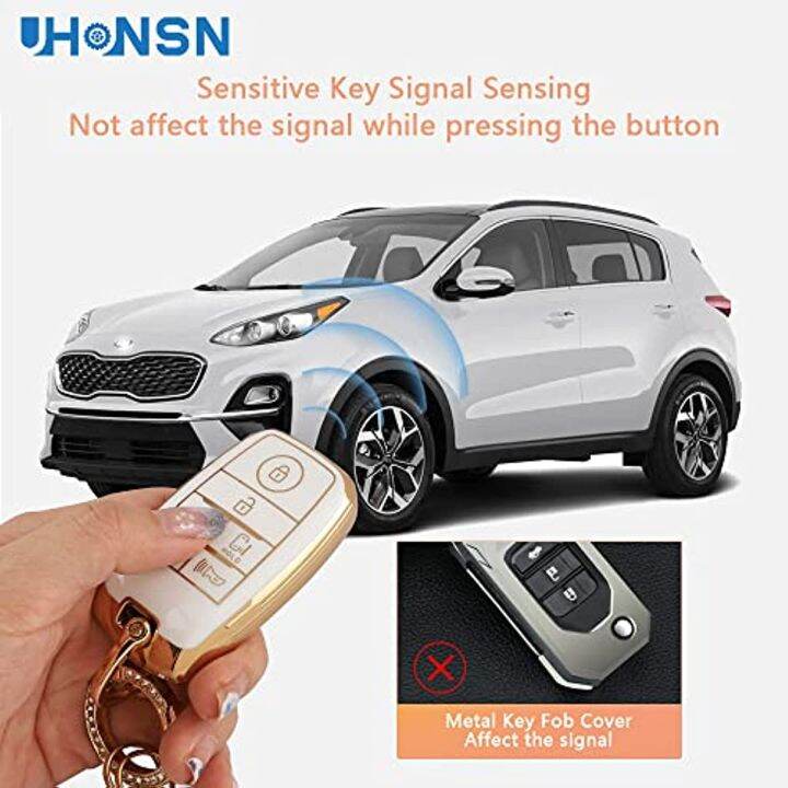 for-kia-smart-key-fob-cover-keyless-entry-remote-protector-case-compatible-with-kia-optima-sportage-sorento-niro-sedona-rio5-white-gold-6-buttons