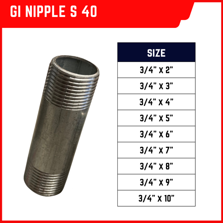 GI Nipple S40 Galvanized Metal Pipe Fitting Heavy Duty 3 4 Available 
