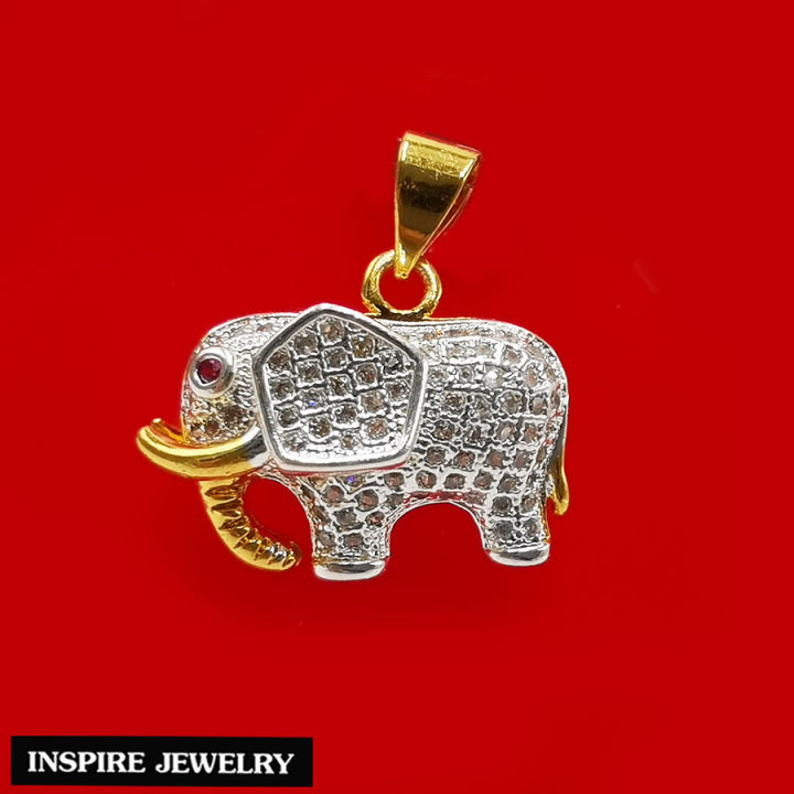 inspire-jewelry-จี้ช้าง-ฝังเพชรสวิส-ตาทับทิม-ตัวเรือนหุ้มทองแท้-100-24k