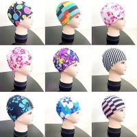 【CW】Mix-color Swimming Caps Unisex Pattern Random Sporty Polyester Water Sport Pool Swimming Bathing Cap Hat for Swimming Pool