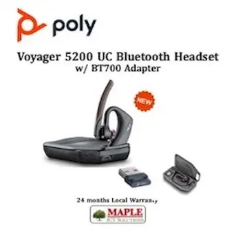 Poly Voyager 5200 UC Mono Wireless Bluetooth Headset BT700 Adapter