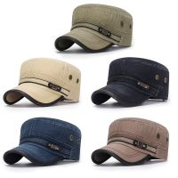 Vintage Flat Top Men Washed Cap For Male Baseball Cap Summer Spring Mens Solid Color Sun Protection Military Cap