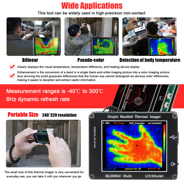 kkmoon-เซ็นเซอร์อินฟราเรดขนาด24-32พิกเซล-ความร้อนทำภาพมือถือแบบเรียบง่ายพกพาได้3-2นิ้วจอแสดงผล-lcd-ความละเอียด240-320เครื่องวัดอุณหภูมิ40-c-ถึง300-c