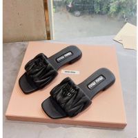 Xi Ke Pure original star super  the same style 2023 miu miuˉ spring and summer new comfortable outerwear sheepskin flat high-heeled slippers