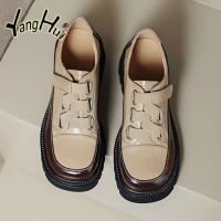 【CW】 2023 New Thick Sole Round English Small Leather Women  39;s Shoes Heel Pumps