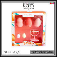 Nee Cara Peaches Beauty Blender Sponge Puff พัฟไข่แต่งหน้า นีคาร่า เซ็ทฟองน้ำแต่งหน้า 5 ชิ้น+ที่วาง (เซ็ต 5 ชิ้น)