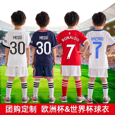 21-22 Season Messi Ronaldo Hazard Jersey Set Kids Football Soccer Uniform
