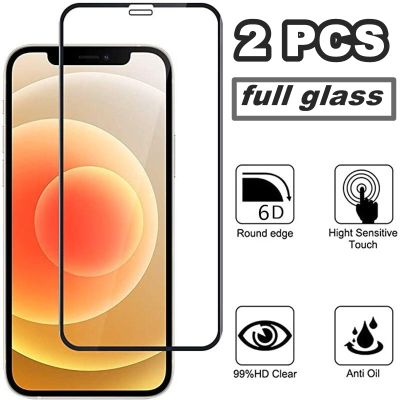 2PCS กระจกนิรภัย ฟิล์มกันรอย iPhone 14Plus 14 Pro Max 13 12 mini 11 ProMax, ฝาครอบป้องกันหน้าจอกระจกนิรภัย