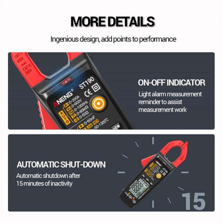 ST190 Digital Automatic Current Clamp Meter DC AC Ammeter Voltmeter ...