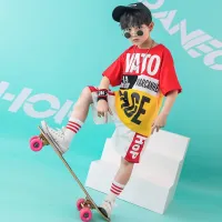 [COD] Childrens hip-hop suit boys splicing short-sleeved kindergarten Liuyi performance Korean version of the female