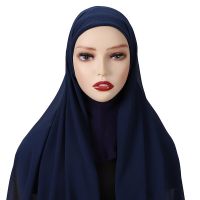 ；【‘；- Chiffon Muslim Scarf For Women Fashion Veil Instant Hijab Wrap Headscarf Islam Solid Color Cap Musulman Wrap Scarves 25 Colors