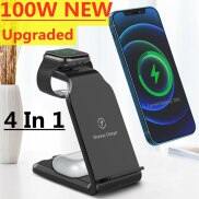 100W 4 Trong 1 Chân Đế Sạc Không Dây Cho 14 13 12 11 Trạm Đồng Hồ Đế Sạc