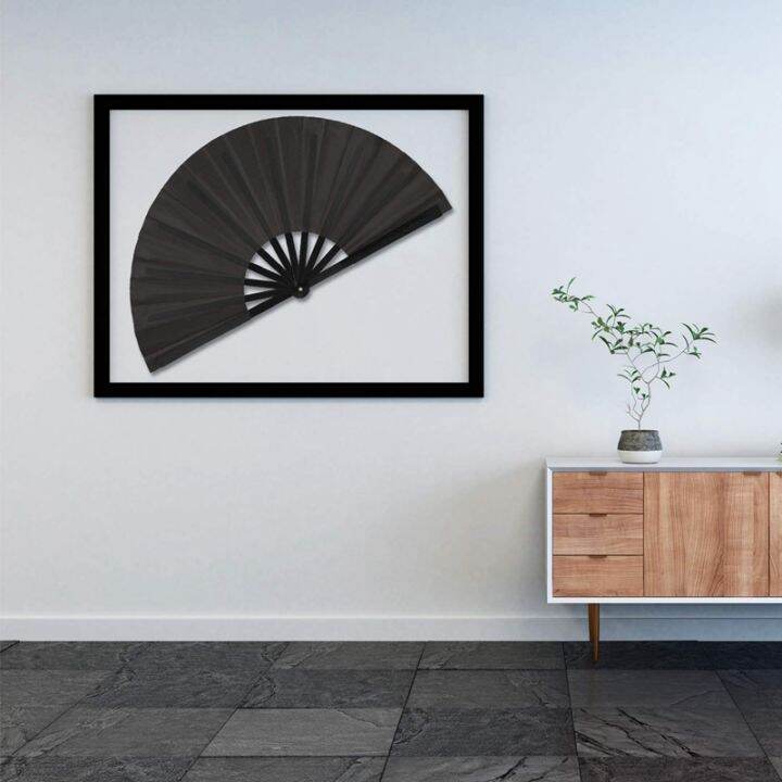 4-pieces-large-folding-fan-nylon-cloth-handheld-folding-fan-chinese-kung-fu-tai-chi-fan-black-decoration-fold-hand-fan