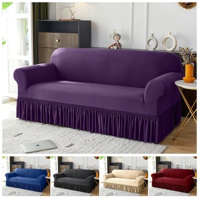hot！【DT】❁  Color Sofa Cover With Skirt Stretch Slipcover Room Non-slip Covers Armchairs 1/2/3/4