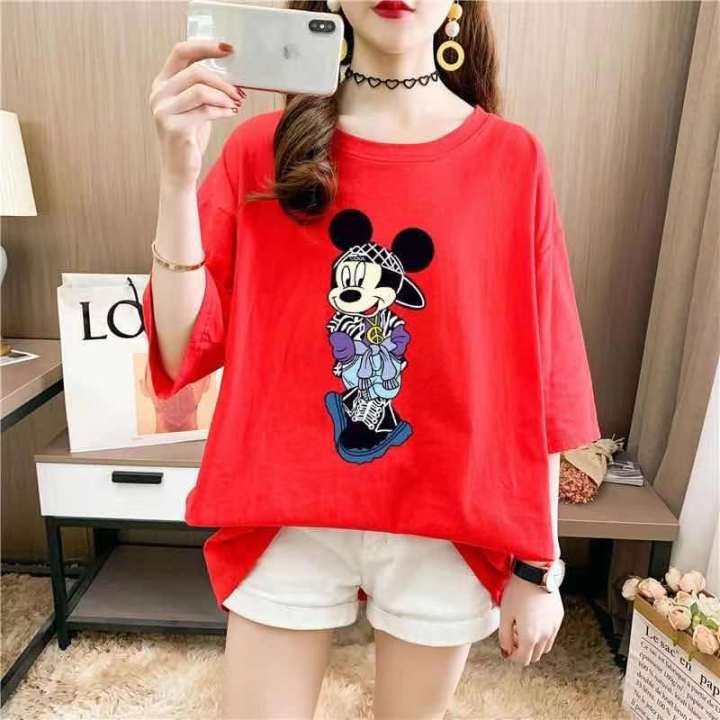 พร้อมส่ง-fashion-dress-shop-เสื้อยืดมิ้กกี้เม้าส์-มาใหม่-เนื้อผ้าดีนุ่มเด้งมี-5-สี-สีเขียวดำ-ขาว-แดง-เสื้อยืดแฟชั่น-เสื้อยืดผู้หญิงแขนสั้น