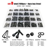 400/2100pc M1.6 M2 M2.5 M3 M4 M5 Black Grade 12.9 Steel Hexagon Hex Socket Cap Head Screw Bolt Nut Washer Set Assortment Kit Box Screw Nut Drivers