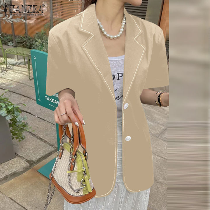 สินค้ามาใหม่-จัดส่งฟรี-fancystyle-zanzea-เสื้อเบลเซอร์เดรสคอปกแขนสั้นธรรมดาลำลองมีกระดุมติดสไตล์เกาหลีของผู้หญิงแฟชั่นชุดคาร์ดิแกน-10