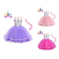 Unicorn dress princess girl unicorn party dress sleeveless flower tutu childrens tulle dress accessories accessories Christmas party costume