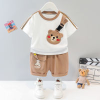 IENENS Summer Boys Casual Clothing Sets 0-4 Years Baby Cotton Outfits 2PCS Kids Short Sleeves T-shirt + Shorts Suits Children Cartoon Bear Clothes