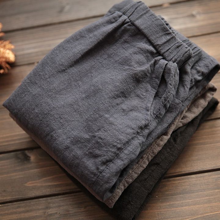 jyp-กางเกงขายาวผ้าลินินทรงหลวม