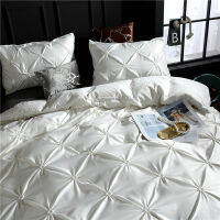 New European Satin Bedding Set Premium Pleated Plain Down Comforter Pillowcase Double Queen King-size Bedding