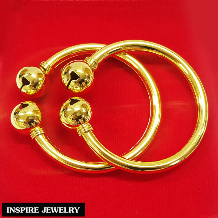 inspire-jewelry-กำไลข้อเท้าเด็ก-กระพรวนคู่โบราณ-ทองเหลืองอร่าม-กลมเกลี้ยง-ใช้งานดีและทนมาก-ขนาด-4-8-5-5cm-ประมาณ-3-เดือน-2-ขวบ