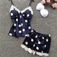 【YP】 Cojunto de alcinha e bolinhas com bojo pijama feminino decote v lingerie renda