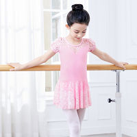 Girls Lace Ballet Leotards Teen Dance Wear Dress Gymnastics Leotards Puff Sleeve Ballet Bodysuit Pink Blue Child Dance Costumes