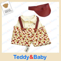 Teddy House :  ชุดตุ๊กตา  เอี๊ยมกางเกงลายสตอเบอรี่ ขนาด 18 นิ้ว