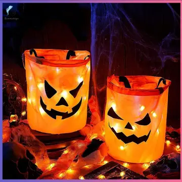 Halloween Candy Bags with LED Light Trick or Treat Bags Halloween Party Bags  with Grimace Multipurpose Reusable Bucket for Kids Halloween Supplies  Favors 