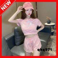 qkq971 High Waist Casual Sports Suit Straight Pants WomenS New Hot Pants + Short Sleeve T-Shirt