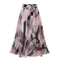 Vintage floral print chiffon skirts women Sprint Summer korean A line Pink streetwear high waist ladies midi skirt