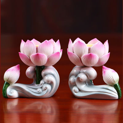 Ceramics Lotus Candlestick Home Decoration Buddhist Worship Decor Accessories Buddha Hall Butter Lamp Base Buddha Tools Supplies