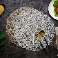 INS Coral Branch Round PVC Placemat Heat Resistant Kitchen Dinner Table Mats Hollow Bowl Mat Insulation Pad Coffee Drink Coaster