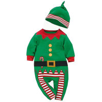 Baby Boys Girls Overalls Romper Christmas costume Clothing Sets with Hat Green