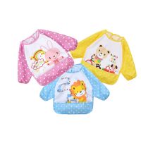 【CC】 Cartoon Baby Bibs for Children Feeding with A Food Waste Sleeve Apron Smock Burp 1-3Y