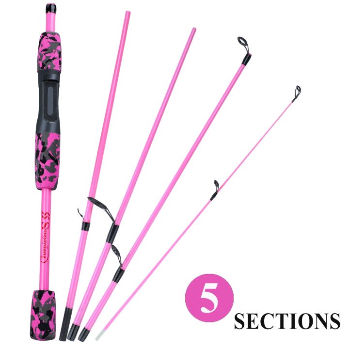 sougayilang-yellow-pink-black-5-section-travel-fishing-rod-ultralight-eva-handle-spinning-casting-fishing-rod-fishing-tackle