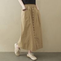 【LZ】☃☄  Saia de linho de algodão de comprimento médio feminina saias longas moda Harajuku estilo preppy roupas elegantes lolita Y2K verão 2022